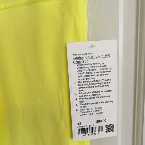 Lululemon high rise crop align 23 inches yellow neon size 12 new - Picture 4 of 5